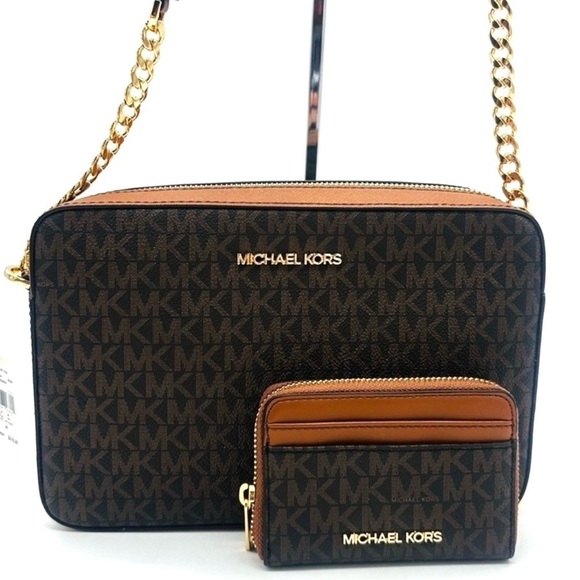 Michael Kors Large EW Crossbody Bag & Large Trifold Wallet Brown - Picture 1 of 11